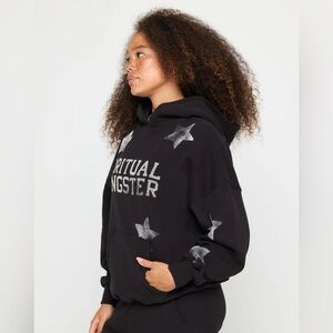 Spiritual Gangster Black Hoodie with Metallic Stars
